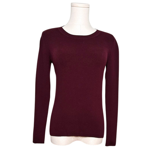Talbots Burgundy Ribbed Cotton Blend Crew Neck Long Sleeve Sweater Petite Small - Picture 1 of 6